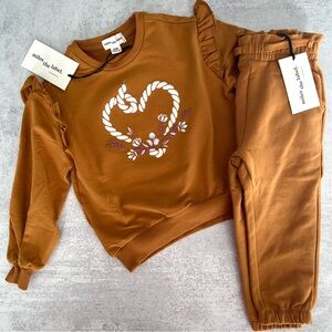 24M🤎 NWT Miles the Label Ruffle Sweatshirt & Sweatpants Set Fleece Lined